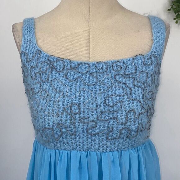 Handmade Women's Sleeveless Chiffon Crochet Knit Maxi Dress Fairy Core Blue Smal - Picture 6 of 16